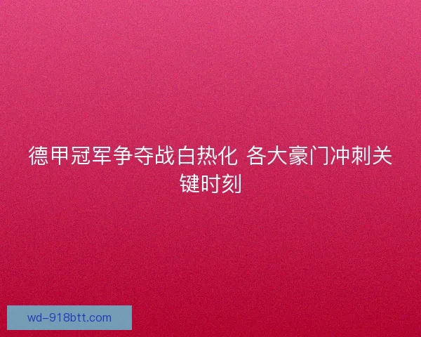 德甲冠军争夺战白热化 各大豪门冲刺关键时刻